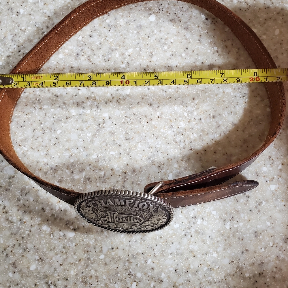 Kids Justin Champion Silver Buckle With Leather Belt